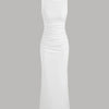Slim Fit Boat Neck Maxi Dress in White Front View for Women | Littlebox India