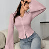 Slim Fit Button Down Top with Flared Sleeves in Baby Pink Front View For Women | Littlebox India