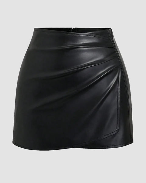 Solid Black Leather Bodycon Mini Skirt for Women Front View For Women | Littlebox India