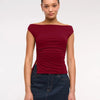 Solid Boat Neck Off The Shoulder Top In Burgundy Front View For Women | Littlebox India