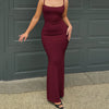 Solid Burgundy Contour Maxi Dress With Thin Straps Front View for Women | Littlebox India