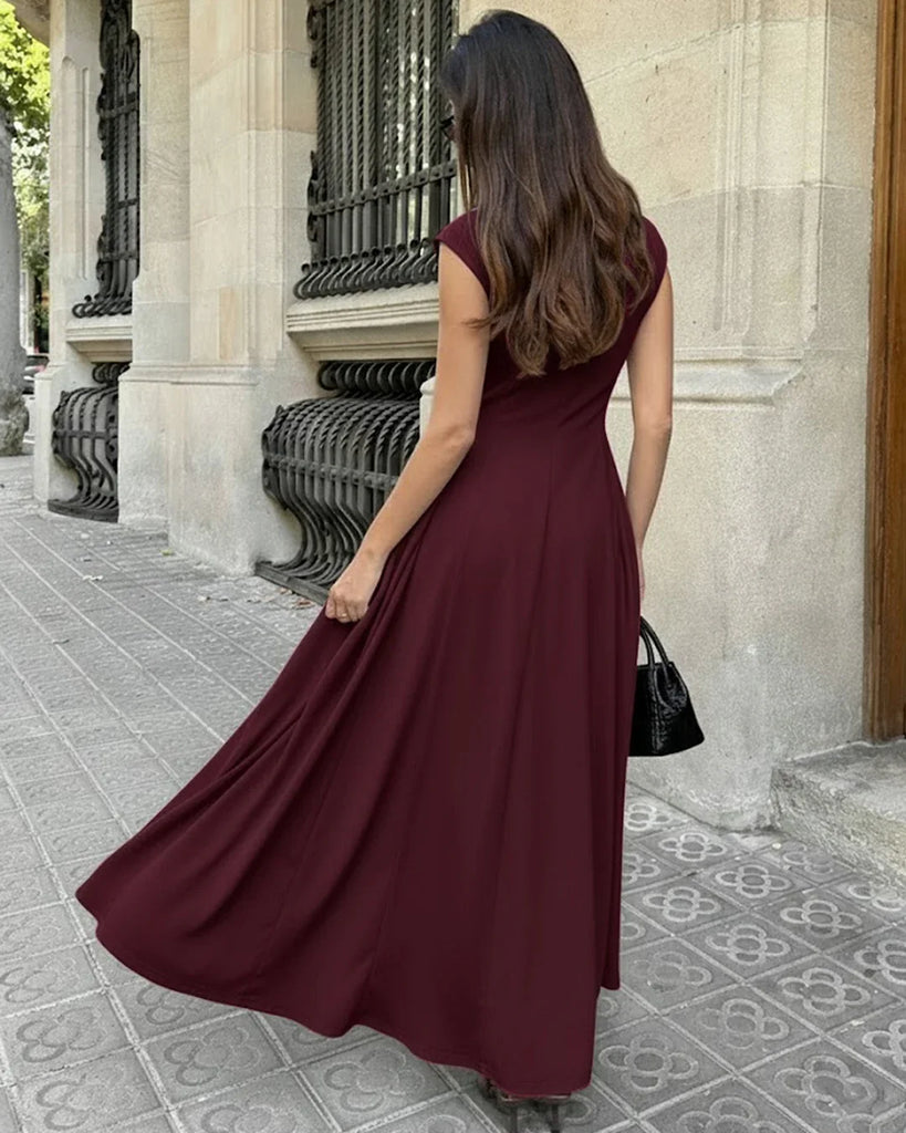 Burgundy Crew Neck Fit & Flare Maxi Dress – Littlebox India