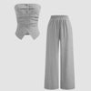 Solid Button Sleeveless Top With Solid Wide Leg Trousers Front View For Women | Littlebox India