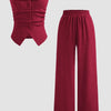 Solid Button Sleeveless Top With Solid Wide Leg Trousers In Diagonal Pink Front View For Women | Littlebox India