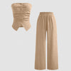 Solid Button Sleeveless Top With Solid Wide Leg Trousers In Tanin Brown Front View For Women | Littlebox India