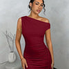 Asymmetrical one-shoulder ruched tie bodycon mini dress