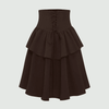 A fashionable skirt with a ruffled hem and a tiered waist, emphasizing a playful and elegant look