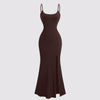Solid Color Fish Tail Spaghetti Strap Dress In Chocolate Brown Front View for Women | Littlebox India