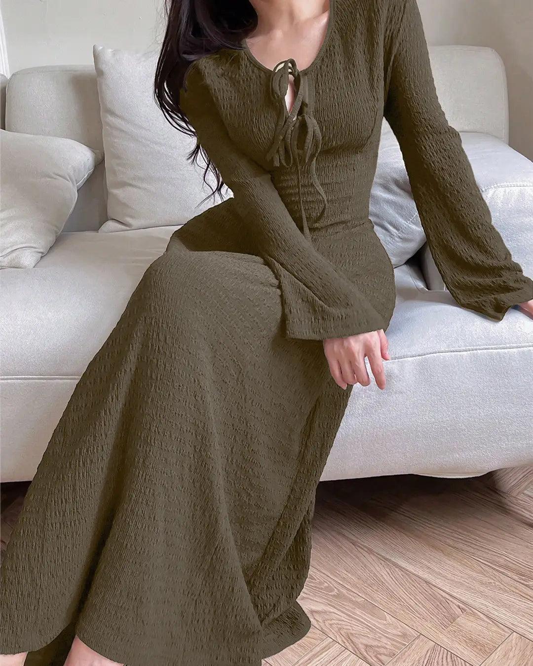 maxi dress sleeves casual Long Sleeve Long In Smoke Green Casual Patchwork Full Print Style-Color-Dim:ADAE211448_AA002_M Color:Eden Palm Paradise The Original Stretchlace |