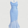 Solid Color High Low Blue Mesh Cami Dress Front View for Women | Littlebox India