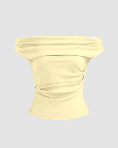 Solid Color Off-Shoulder Crop Top in Yellow