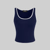 Solid Color Round Neck Ribbed Tank Top In Navy Blue Front View For Women | Littlebox India