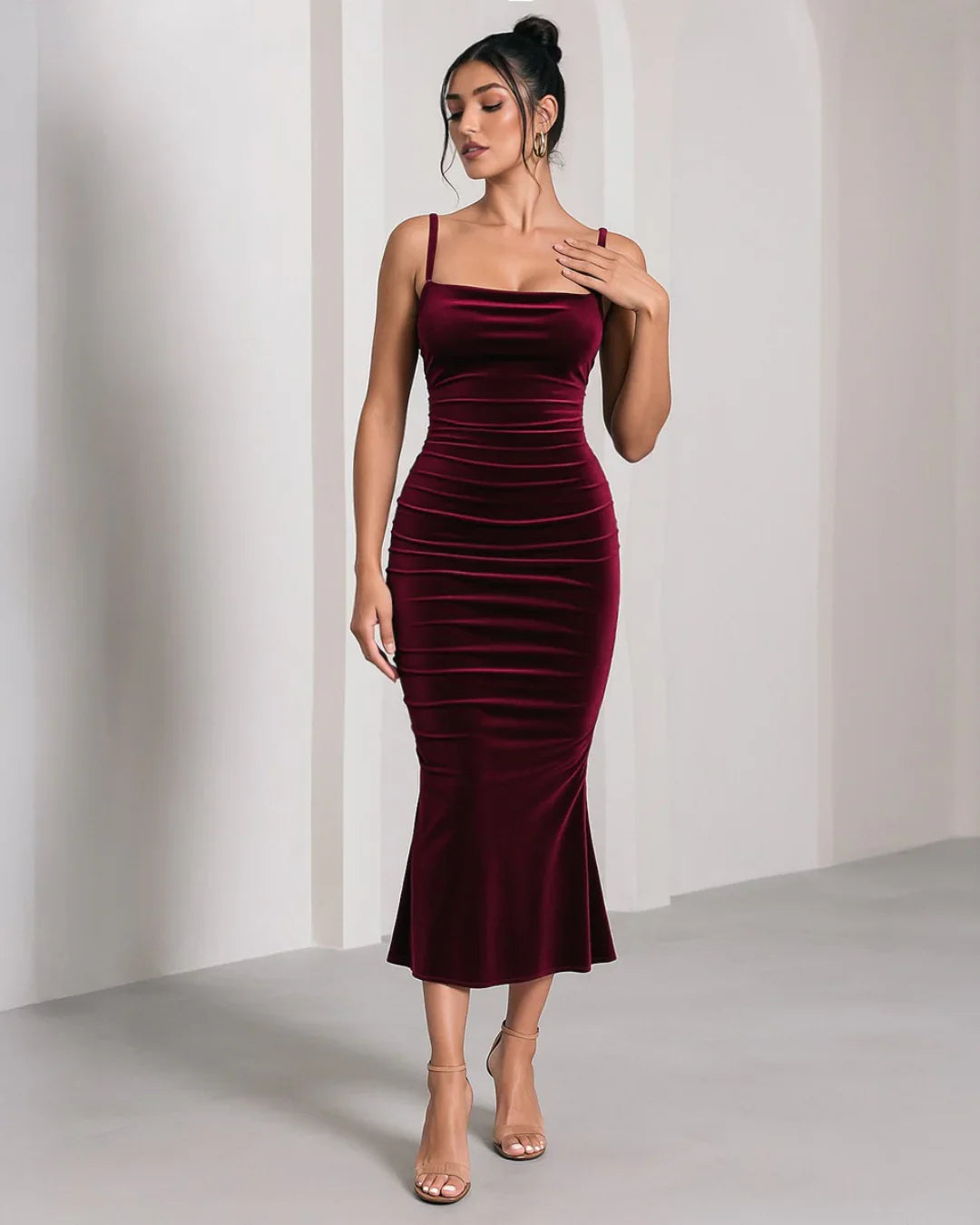 Color Spaghetti Strap Ruched Mermaid Dress - Littlebox India Color Spaghetti Strap Ruched Mermaid Dress - Littlebox India