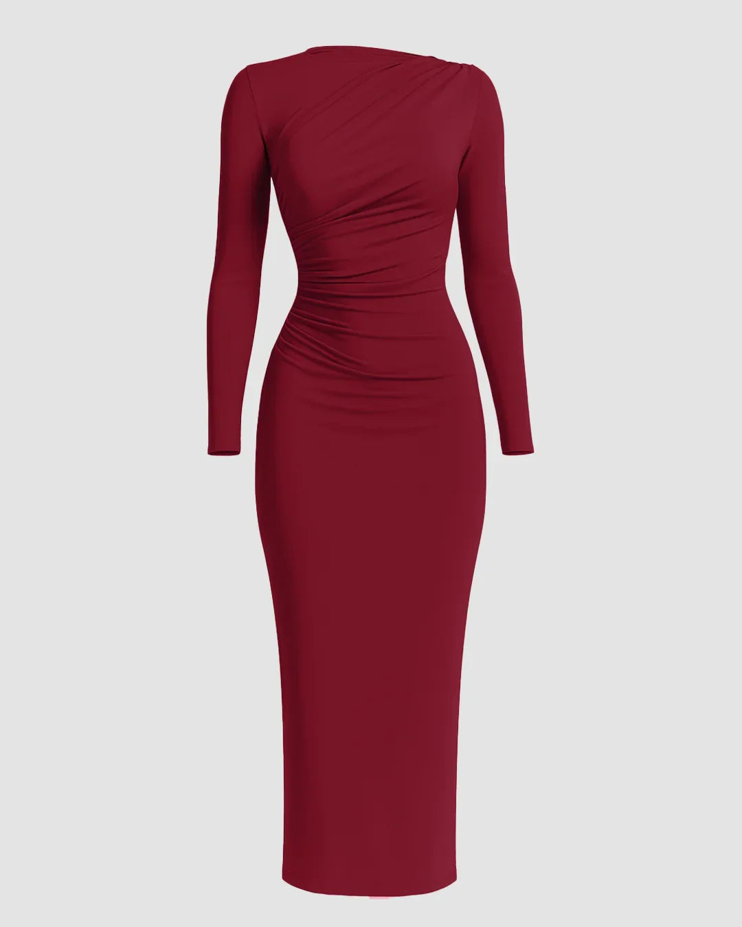 Long Sleeve Pleated Bodycon Dress In Redberry - Littlebox India Long Sleeve Pleated Bodycon Dress In Redberry - Littlebox India