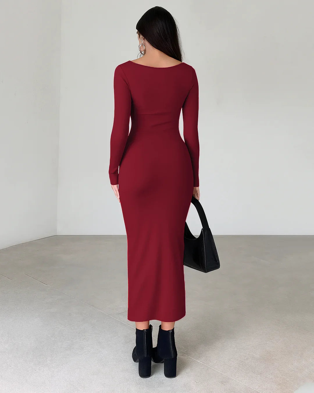 strapless open back dress Happy Clothing Red Bodycon Long Sleeved Organza Maxi Dress in Red main image 1