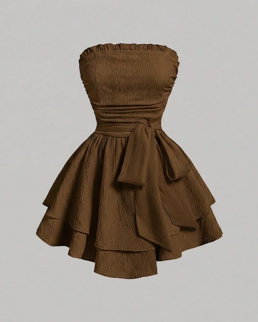 Brown Strapless Dress with Waist Belt – Littlebox India