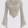 Light gray knit top with textured heart design and flare sleeves, perfect for casual long sleeve wear.
