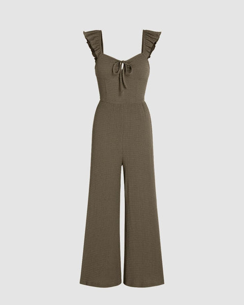 Solid Cropped Sleeveless Dark Grey Jumpsuit Front View for Women | Littlebox India
