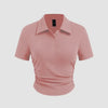 Solid Fitted Ribbed Button Short Sleeve Crop Top In Rose Pink Front View for Women | Littlebox India