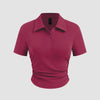 Solid Fitted Ribbed Button Short Sleeve Crop Top In Ruby Front View for Women | Littlebox India