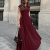 Solid Maroon Crew Neck Fit & Flare Maxi Dress Front View for Women | Littlebox India