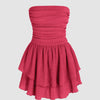 Solid Ruched Bust Ruffle Tube Dress In Pink Front View for Women | Littlebox India