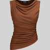 Solid Ruched Round Neck Crop Top In Burnt Orange Front View for Women | Littlebox India