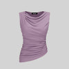 Solid Ruched Round Neck Crop Top In Lilac Front View For Women | Littlebox India