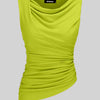 Solid Ruched Round Neck Crop Top In Neon Front View For Women | Littlebox India