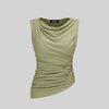 Solid Ruched Round Neck Crop Top In Sage Front View For Women | Littlebox India