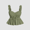 Solid Ruffle Wide Strap Front Tie Bow Tank Top In Herbal Green Front View For Women | Littlebox India