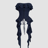 Solid Ruffle Wide Strap Front Tie Bow Tank Top In Navy Blue Front View For Women | Littlebox India