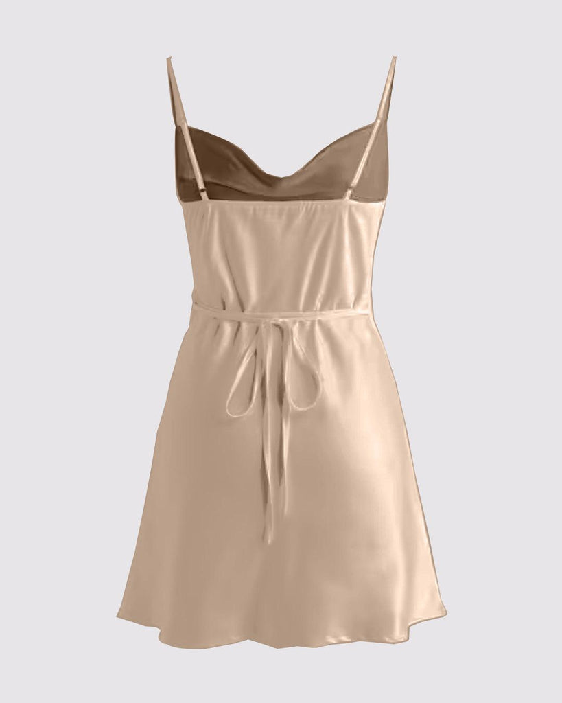 solid satin cowl neck cami mini dress Satin Solid Satin Cowl Neck Cami Mini Dress Curve & Plus For Date Party/Clubbing