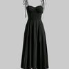 Solid black bustier cami dress for women with split thigh