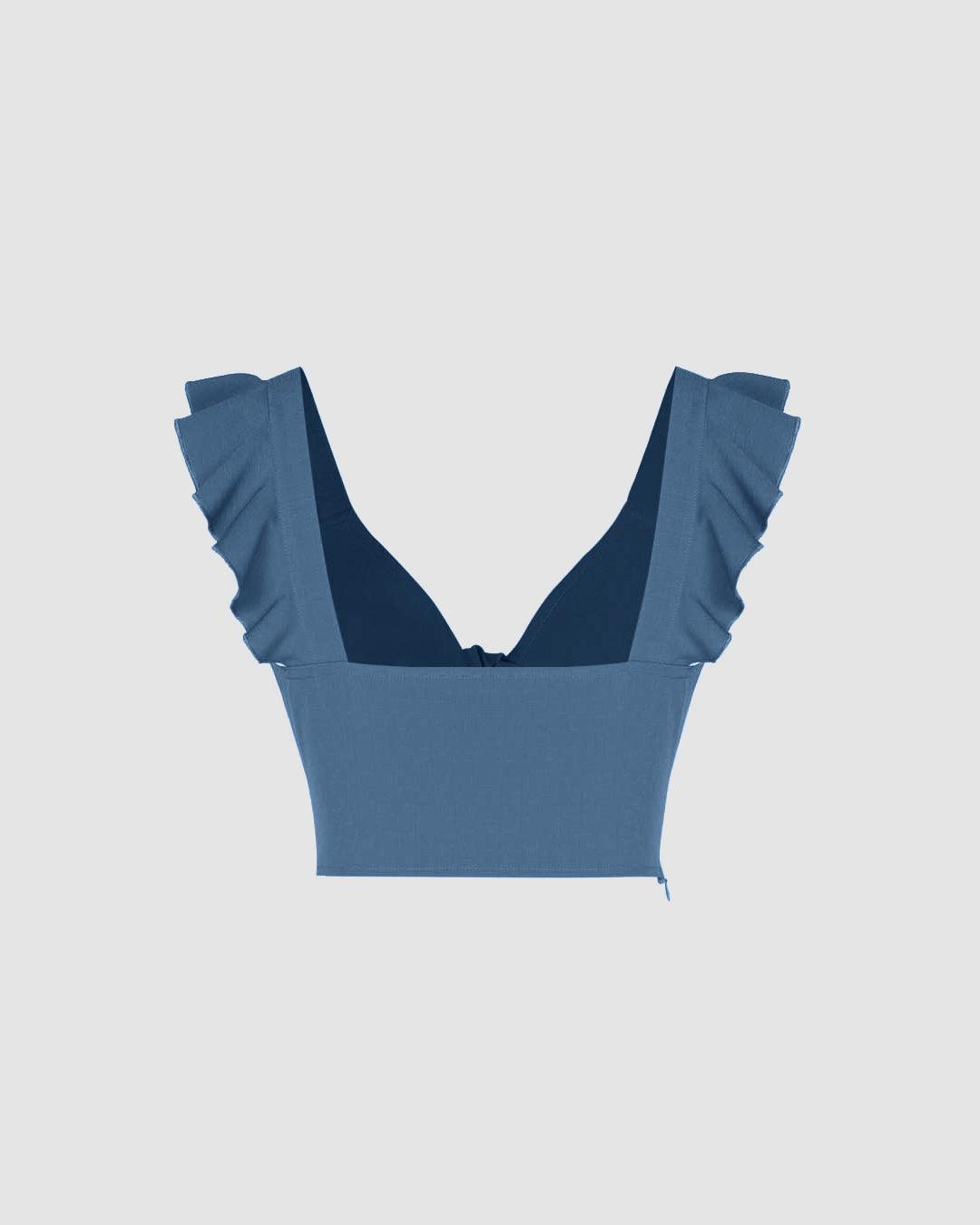 Blue Ruffle Crop Top Solid V-Neck Ruffle Knotted Blue Crop Top – Littlebox India