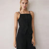 Spaghetti Strap Button Top & Straight-Leg Trousers Matching Set in Black Front View For Women | Littlebox India