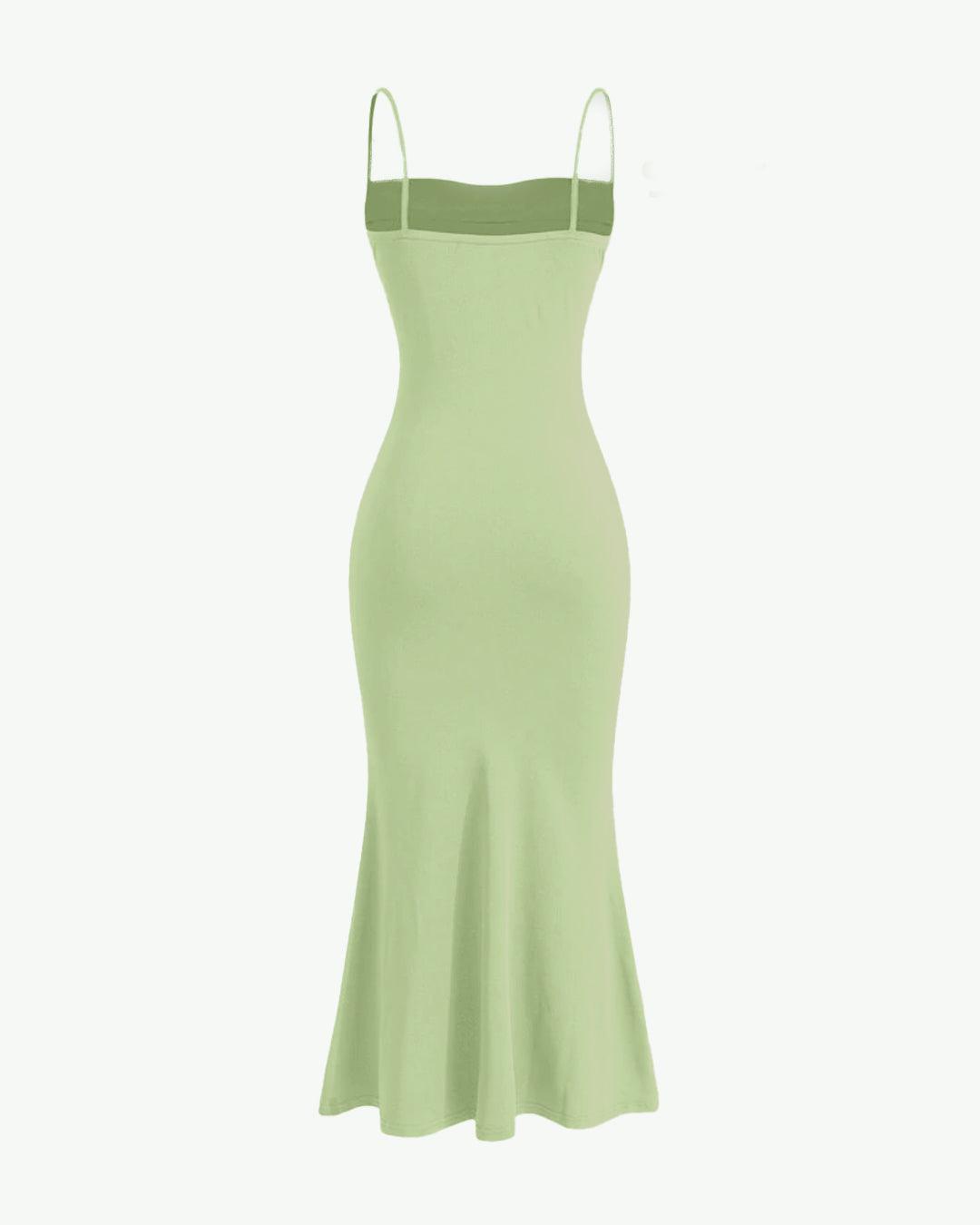 Spaghetti Strap Ruched Bodycon Corset Maxi Dress In Green