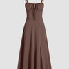 Spaghetti Strap Ruched Bust Slit Midi Dress in Coco Front View for Women | Littlebox India