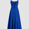 Spaghetti Strap Ruched Bust Slit Midi Dress in Royal Blue Front View for Women | Littlebox India