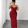 Spaghetti Strap Slit Drawstring Bodycon Dress Curve & Plus in Red Front View for Women | Littlebox India