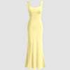 Square Neck Bodycon Maxi Dress in Vanilla Front View for Women | Littlebox India