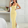 Square Neck Bodycon Twist Back Open Slit Backless Maxi Dress in Vanilla Front View for Women | Littlebox India