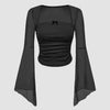 Square Neck Bow Decorated Long Sleeve Black Top Front View For Women | Littlebox India