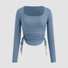 Square Neck Drawstring Long Sleeve Top In Dusty Blue Front View For Women | Littlebox India