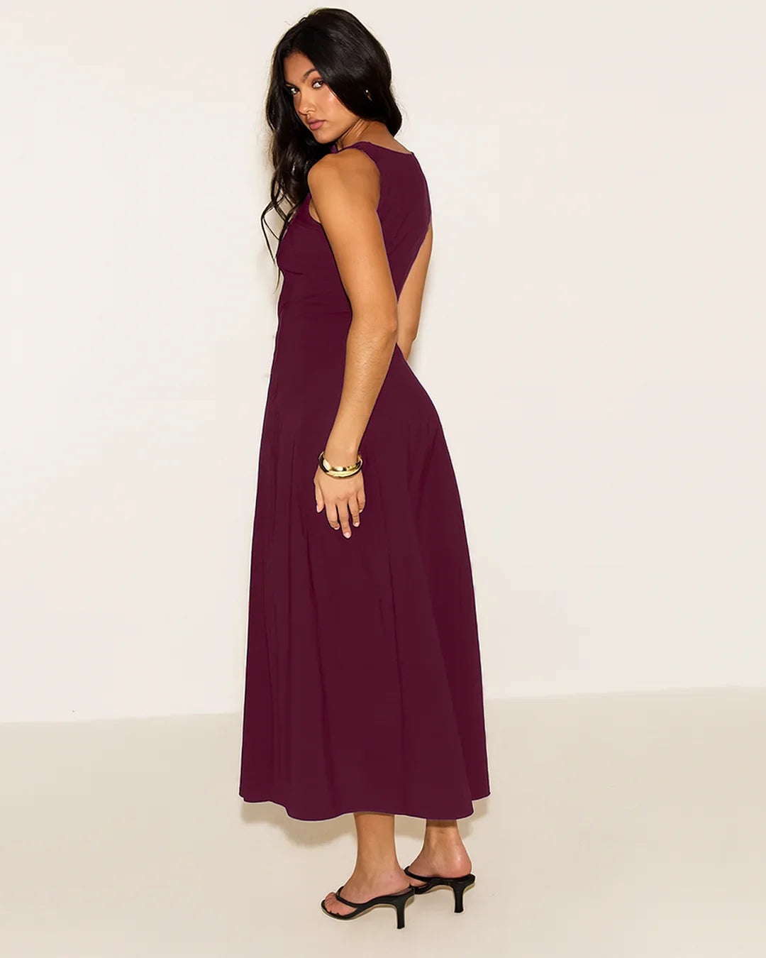 Square Neck Fit & Flare Maxi Dress in Burgundy - Littlebox India Square Neck Fit & Flare Maxi Dress in Burgundy - Littlebox India
