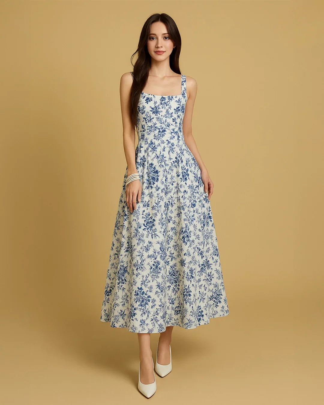 square neck floral corset lace up midi dress Square Neck Floral Corset Lace Up Midi Dress