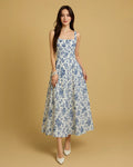 Square Neck Floral Fit and Flare Midi Dress