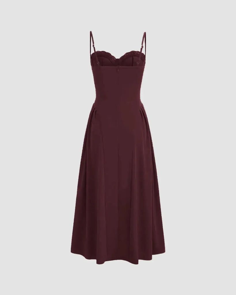 square neck fit and flare maxi dress in maroon Square Neck Flare Midi Dress in Maroon