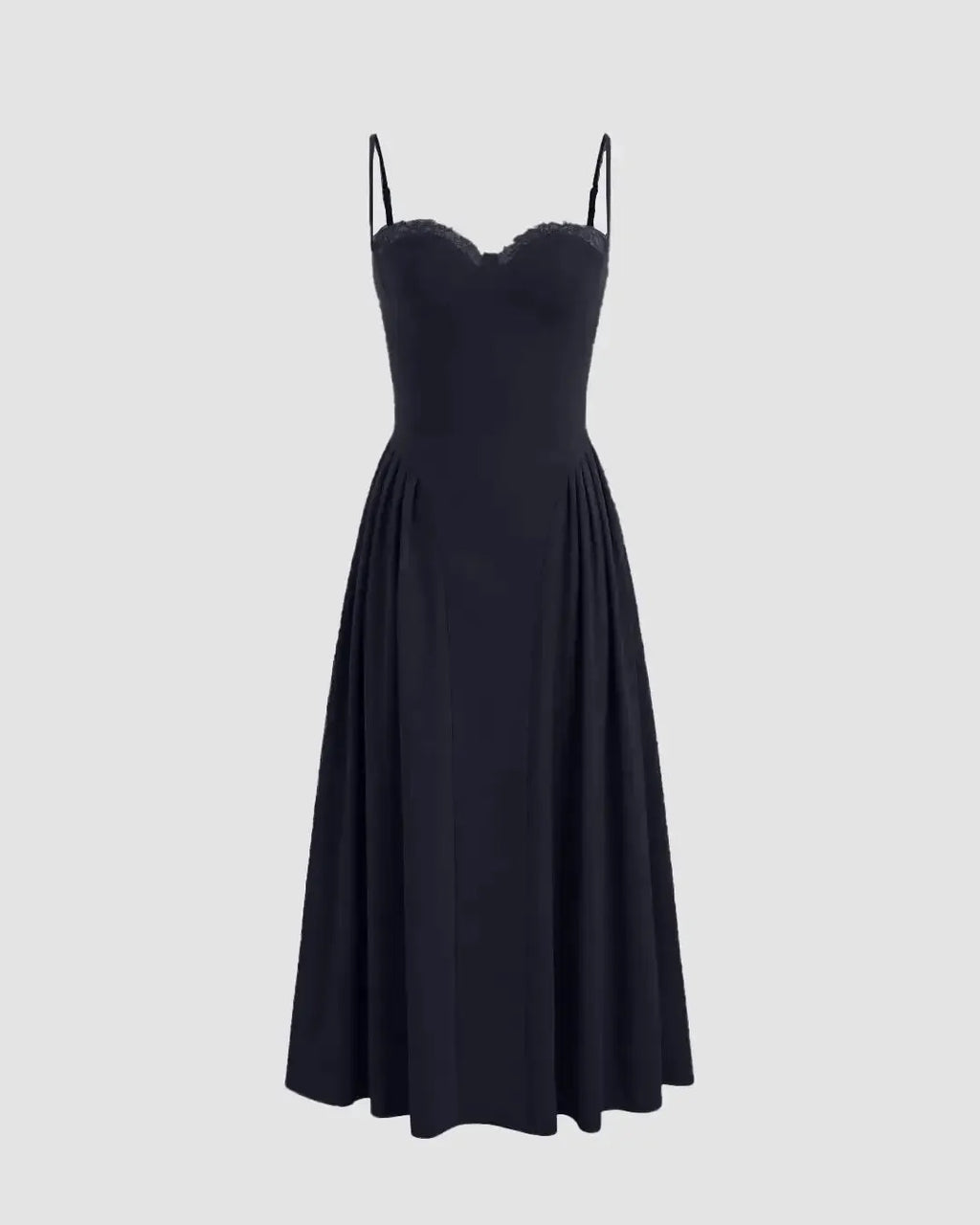 Square Neck Lace Trim Ruffle Navy Blue Maxi Dress