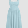 Square Neck Lace Up Ruffle Maxi Dress Curve & Plus in Powder Blue Front View for Women | Littlebox India